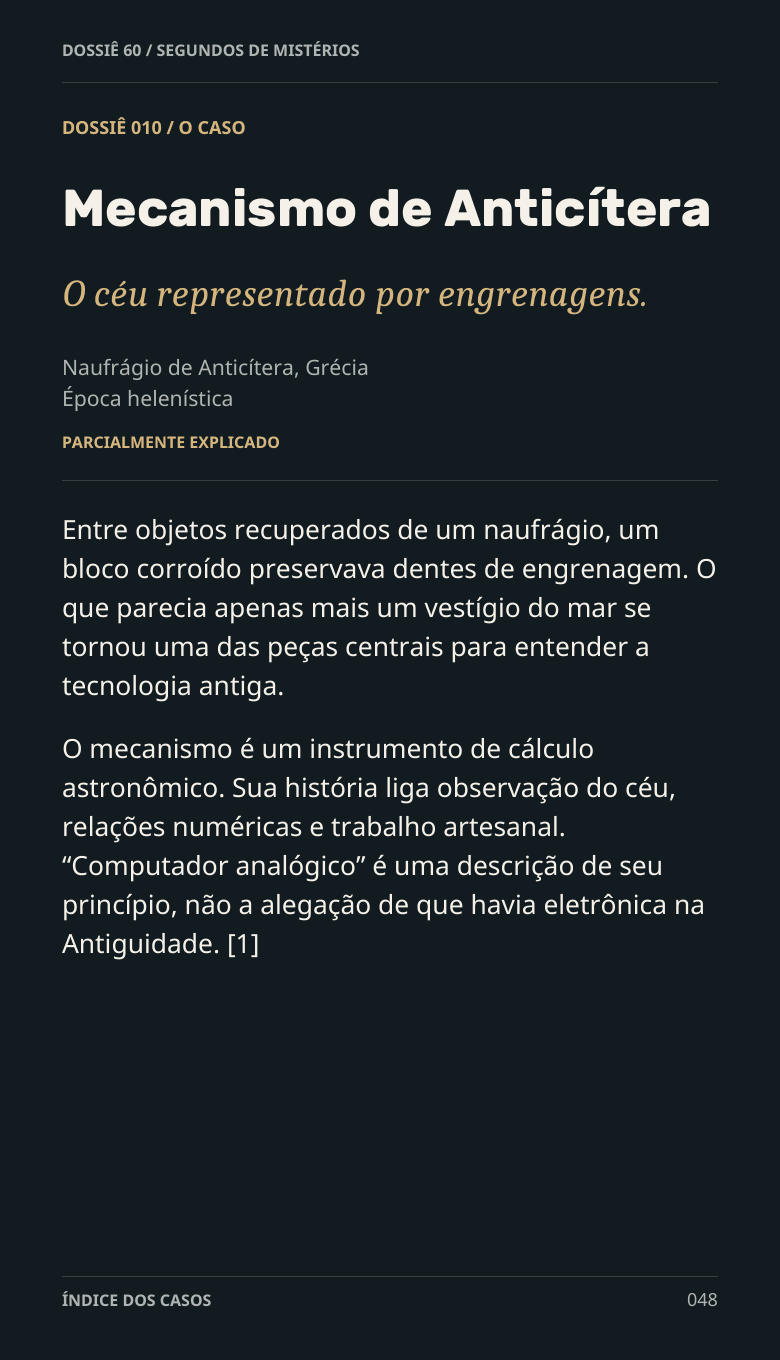 Página real de prévia do capítulo sobre Anticítera, 1 de 4