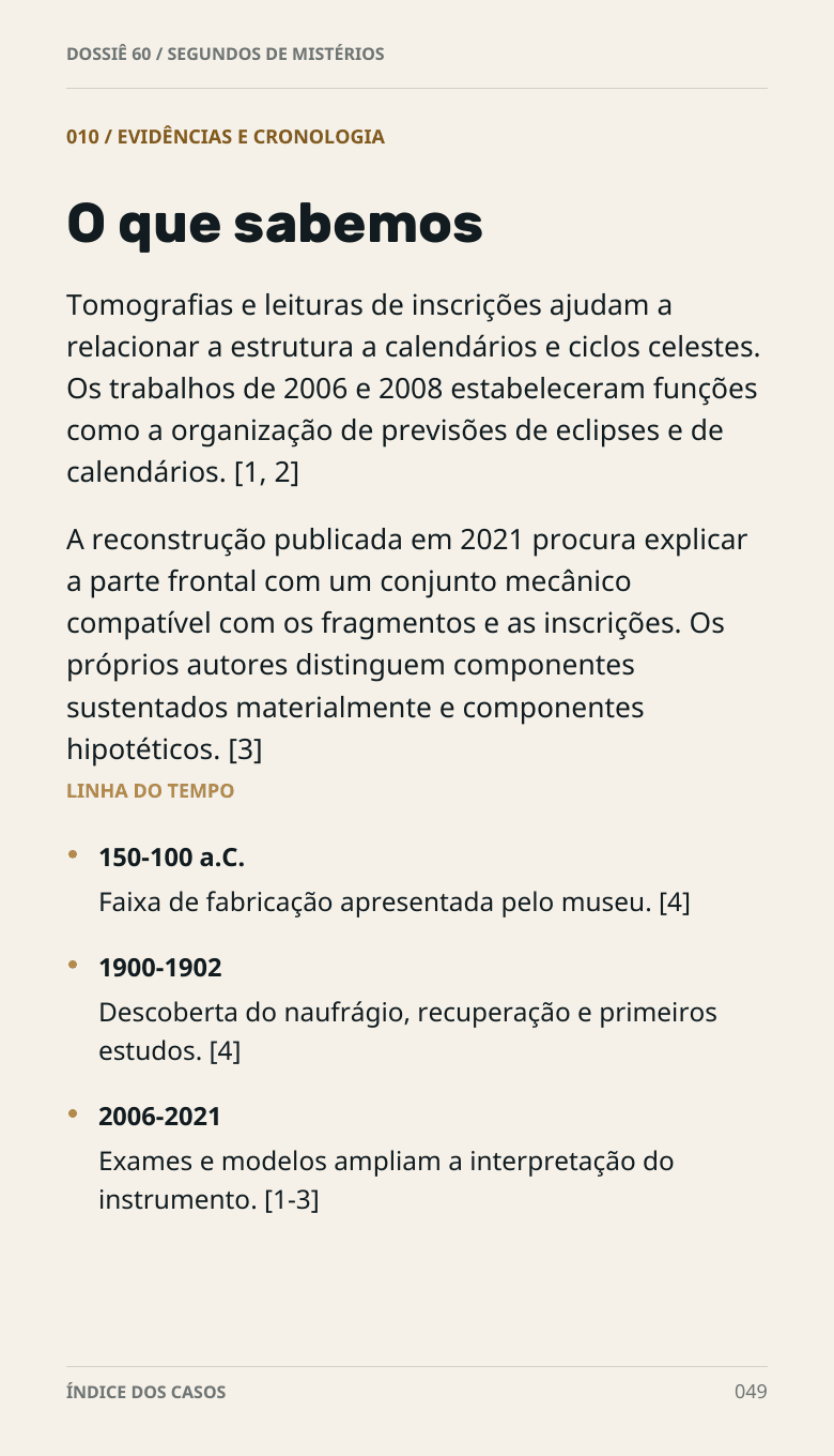 Página real de prévia do capítulo sobre Anticítera, 2 de 4